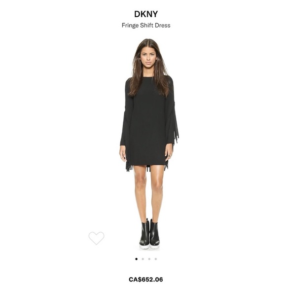 DKNY Fringe Shift Dress Black Crepe Long Sleeve 8 - Picture 2 of 11